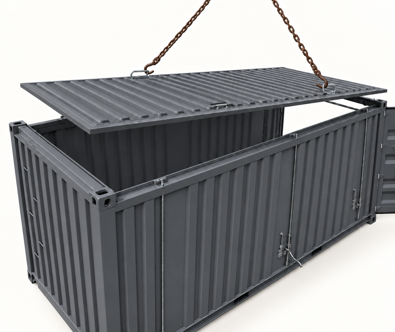 20-foot hard top open-top container with a removable steel roof panel