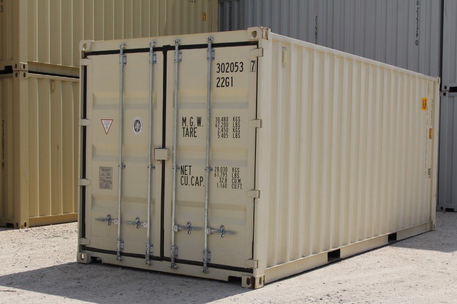 20-foot standard dry van shipping container with closed cargo doors