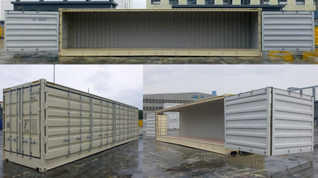 40-foot high cube open side container with the side wall doors opened