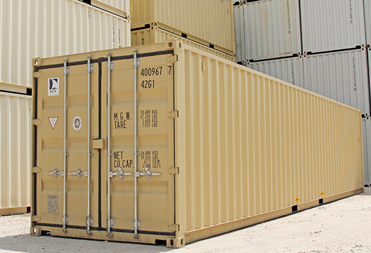 40-foot standard dry van shipping container viewed from the door end